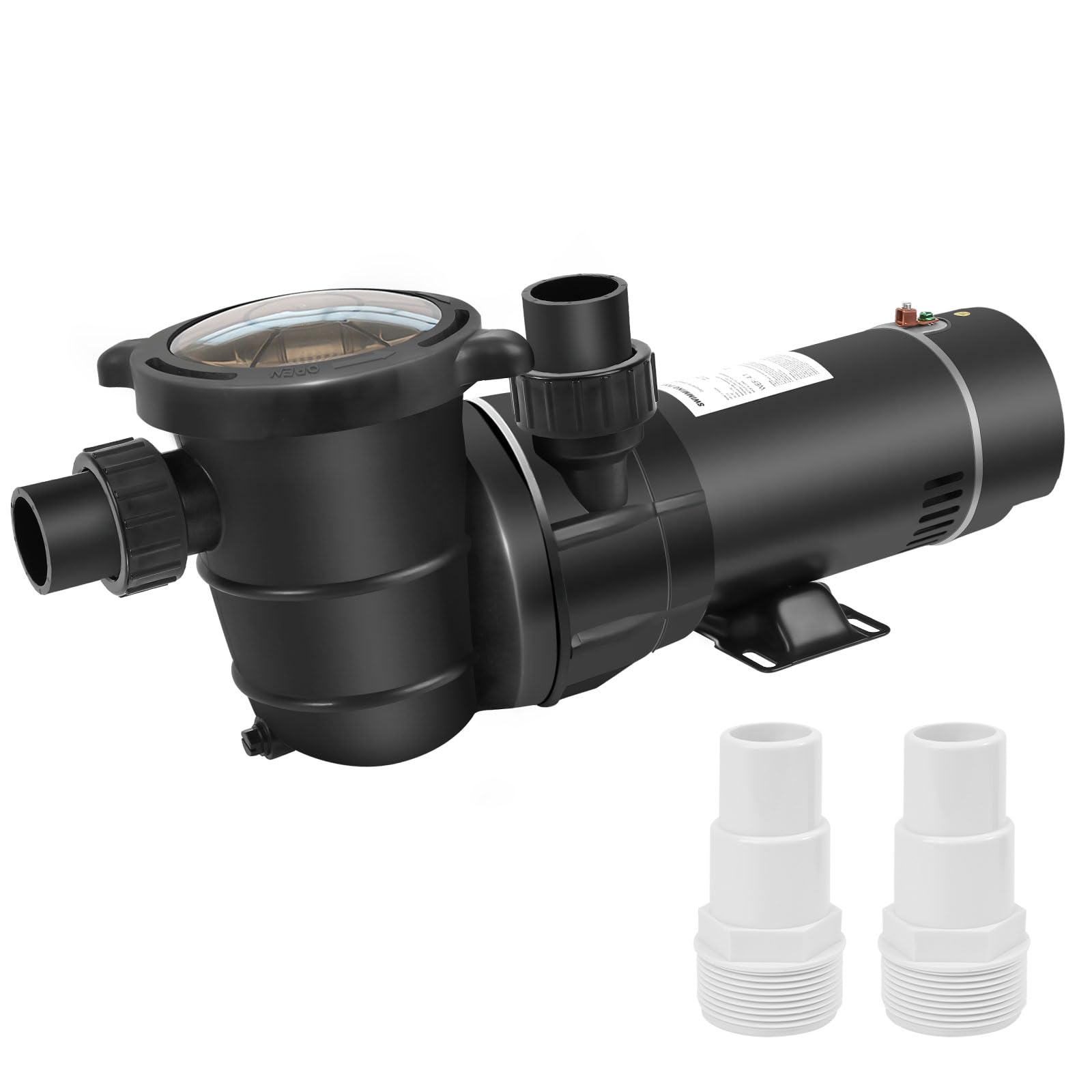 J07503SW DoE-Compliant CEC approved 1.5HP 115v 4920GPH Above Ground Pool Pump with On/Off Switch and Reversible Discharge Port (BLack)
