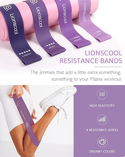 Miniatura 6 de LIONSCOOL - Juego de aros de pilates círculo mágico antideformación de 14 pulgadas con asas acolchadas, minipelota, bandas de resistencia, guía y