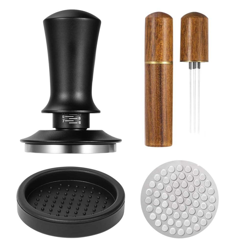 PpAaJK 51mm Espresso Tamper and Stirrer Set, Espresso Coffee Tamper with Flat Spring Loaded Stainless Steel Base