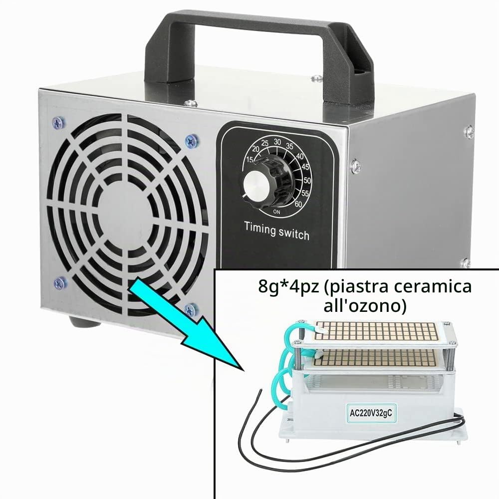 Geevorks Generatore di ozono professionale 32.000 mg/H, ozonizzatore purificatore d'aria 220 V ozonizzatore per ambienti per macchina per ozono per casa e auto