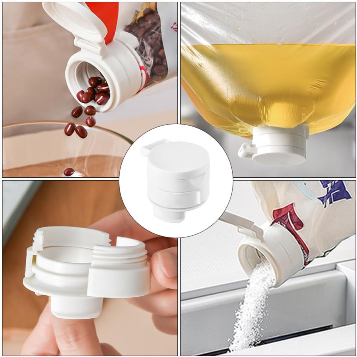 Vaguelly 4pcs White Food Outlet Clips Bag Sealing Clips with Pour Spout Lightweight Pp Material Easy to Carry for Living Room and Office Use