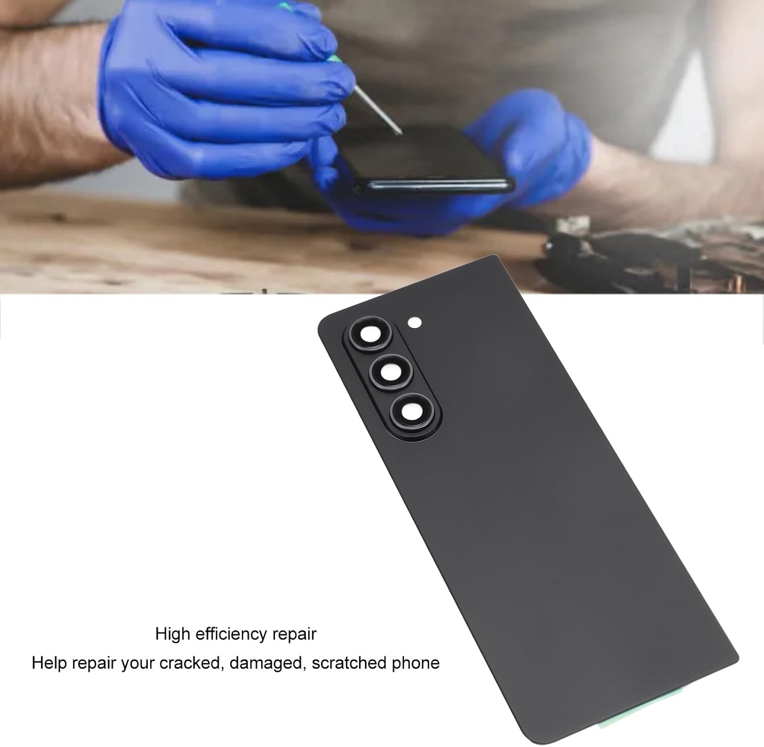 Z Fold 5 Back Glass Replacement with Camera Lens, and Pre Installed Tape for Z Fold 5 5G, 5G F946 Back Glass Housing Cover Part + Tools (Black)