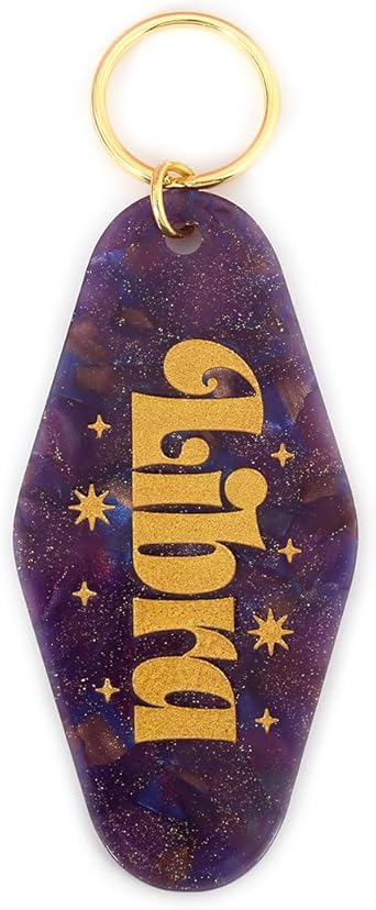 Astrological Leo Zodiac Sign Acrylic Keychain with Gold Stars