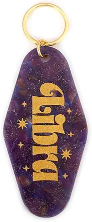 Astrological Leo Zodiac Sign Acrylic Keychain with Gold Stars