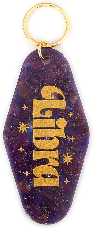 Astrological Leo Zodiac Sign Acrylic Keychain with Gold Stars
