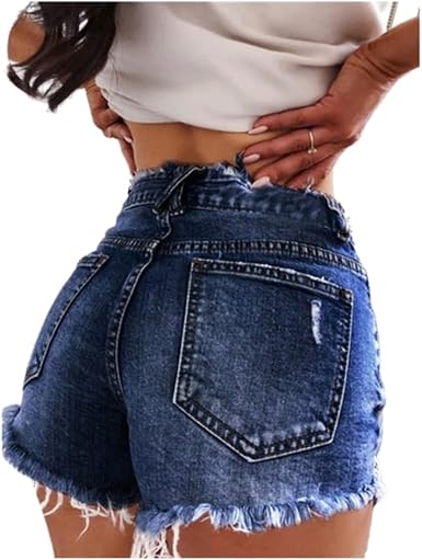 NP Women Slim Tassels Hole Denim Shorts 