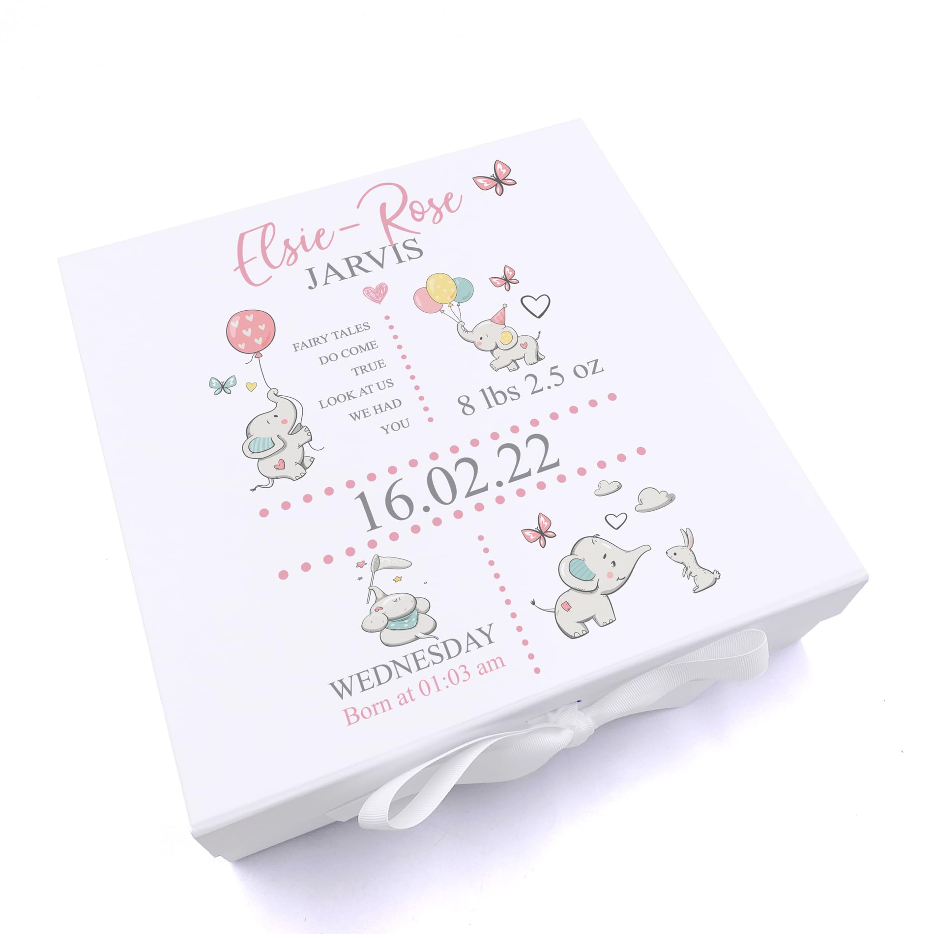 ukgiftstoreonline Personalised Baby Girl Elephants Design Keepsake Memory Box (Large)