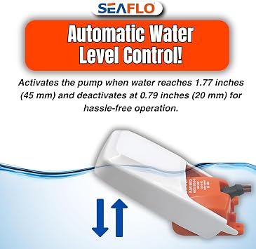 SEAFLO 03 Series Max 25A Bilge Pump Float Switch - 12V/24V Automatic Water Level Controller, No Filter Housing, 14 AWG 1m Wire for Marine Boat Pumps, SFBS-25-03A,