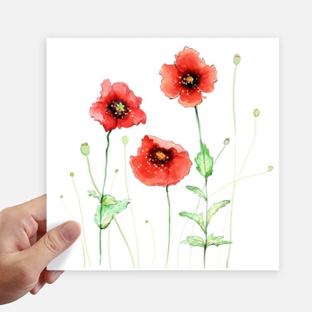 Autocollant carré pavot rouge d'aquarelle DIYthinker 20cm pour mur et valise x4