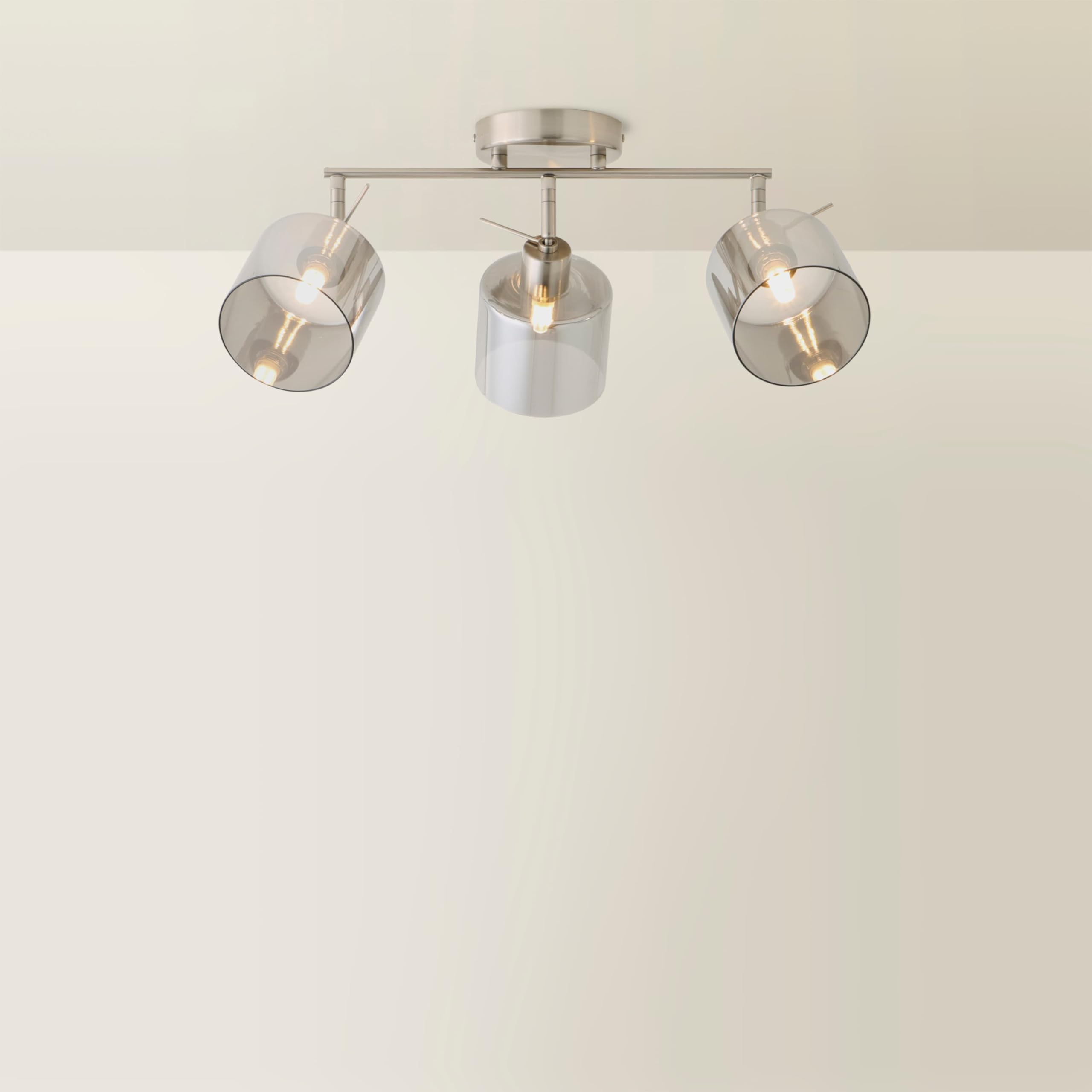 Valuelights Silver - Brushed Chrome | Demi Brushed Chrome And Smoked Glass 3 Way Bar Ceiling Spotlight And Bulbs | Ceiling Light, Home Décor & Improvement Essential | Bulb Included