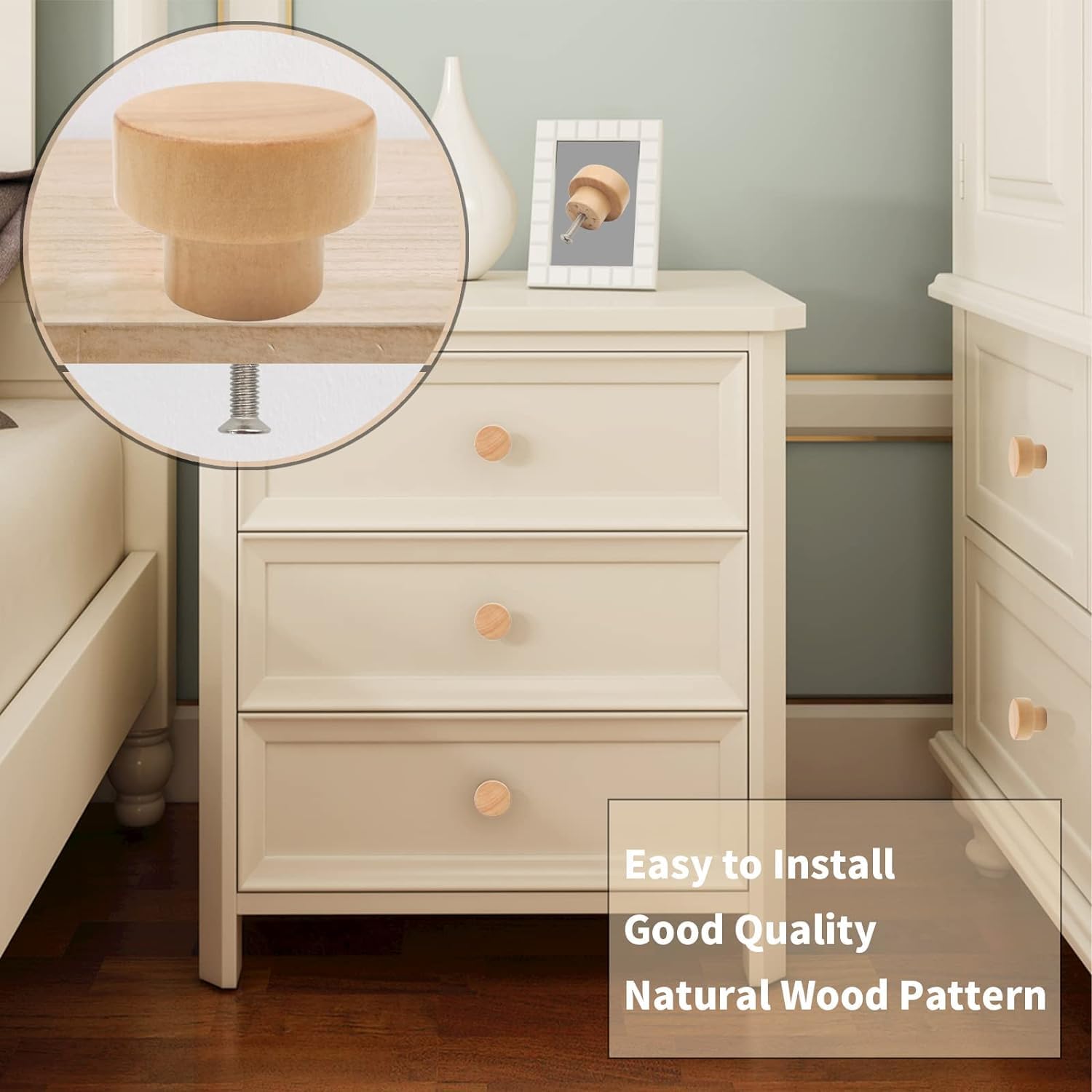 Generic (16 Packs) Wood Knobs - Cabinet Knobs 1.4"" Wooden Dresser Knobs Round Wooden Knobs for Cabinets and Drawers Wood Drawer Pulls Natural Wood Kitchen Cabinet Knobs Pulls Handles
