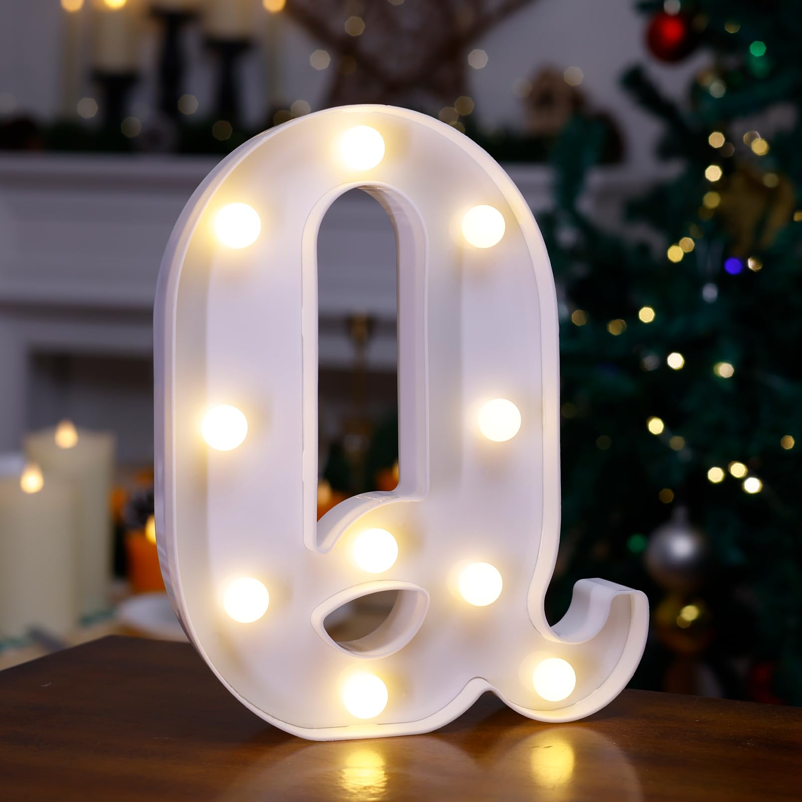 LED Marquee Sign Light Up Letters, 26 Alphabet Light Up Letters Sign, Battery Powered LED Letter Lights for Night Light, Wedding, Birthday, Party, Christmas or Home Decor(Letter Q, Warm White)