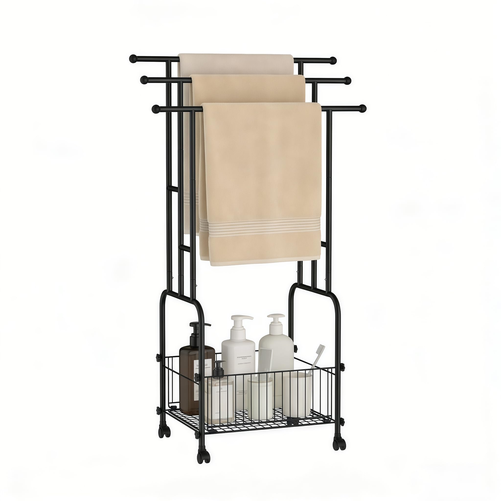 Photo 1 of 3-Tier Rolling Towel Rack with Storage Basket