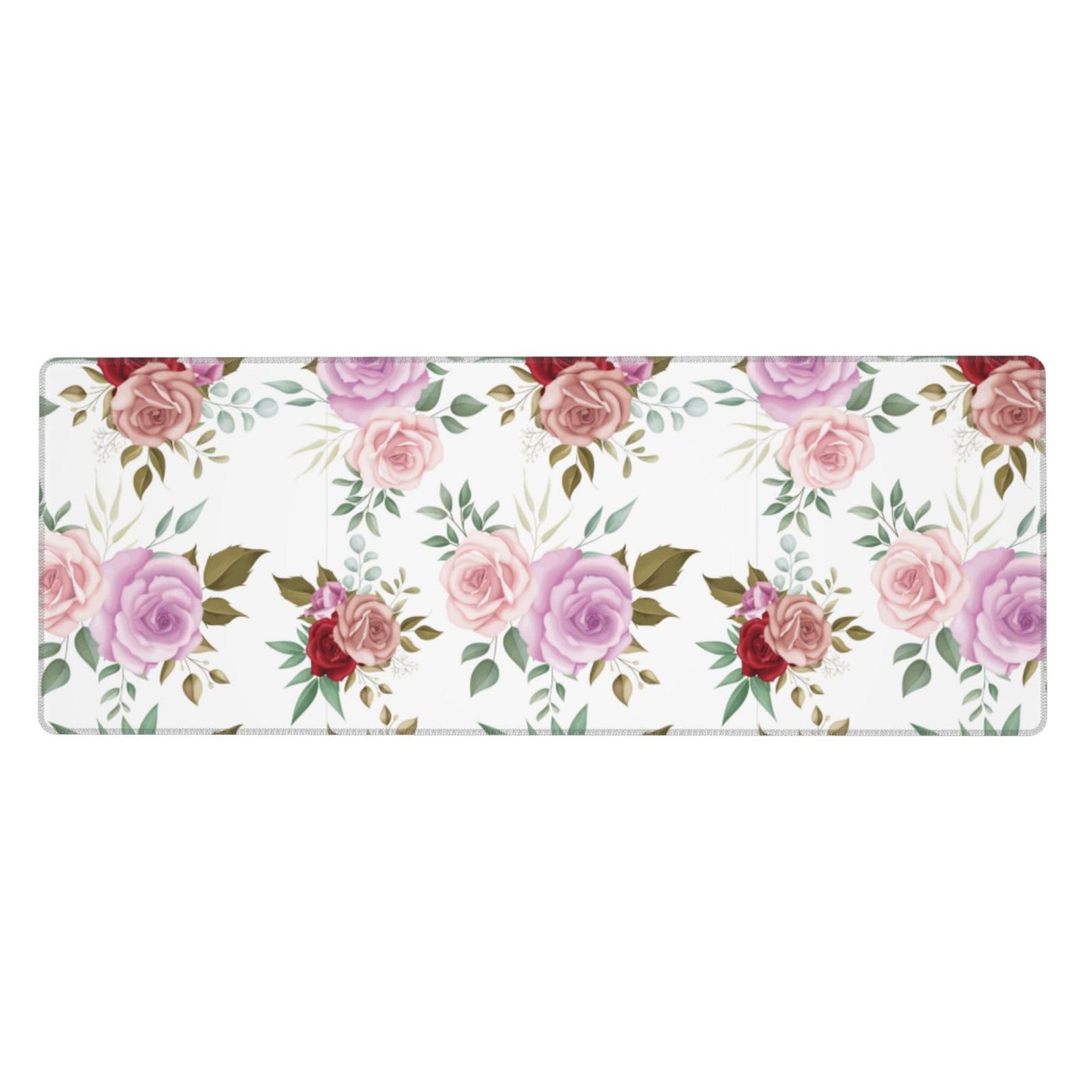 Large Gaming Mouse Pad, Waterproof Extended Floral Mousepad Desktop, Big Long Non-Slip Pink Flower Mouse Mat for Laptop, Keyboard, Computer for Decor Office, 31.5 * 11.8 in