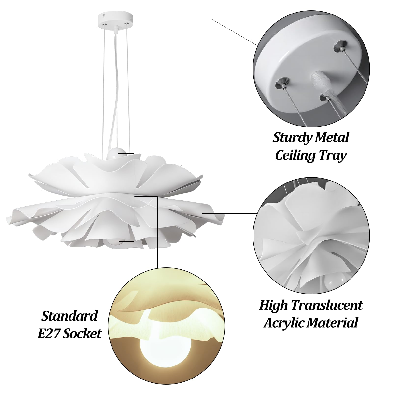 Lampada sospensione moderna in acrilico bianco Lampada a sospensione a fiori creativi Lampadario per camera da letto nordico Illuminazione a sospensione regolabile in altezza Lampada decorativ