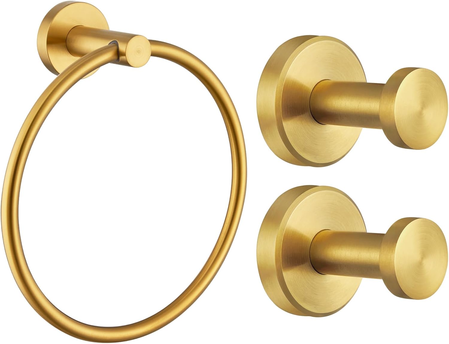 Hand Towel Ring, Coat Hook 2Pcs Bundle, APLusee 304 Stainless Steel Wall Mounted Bathroom Accessories Brushed Gold