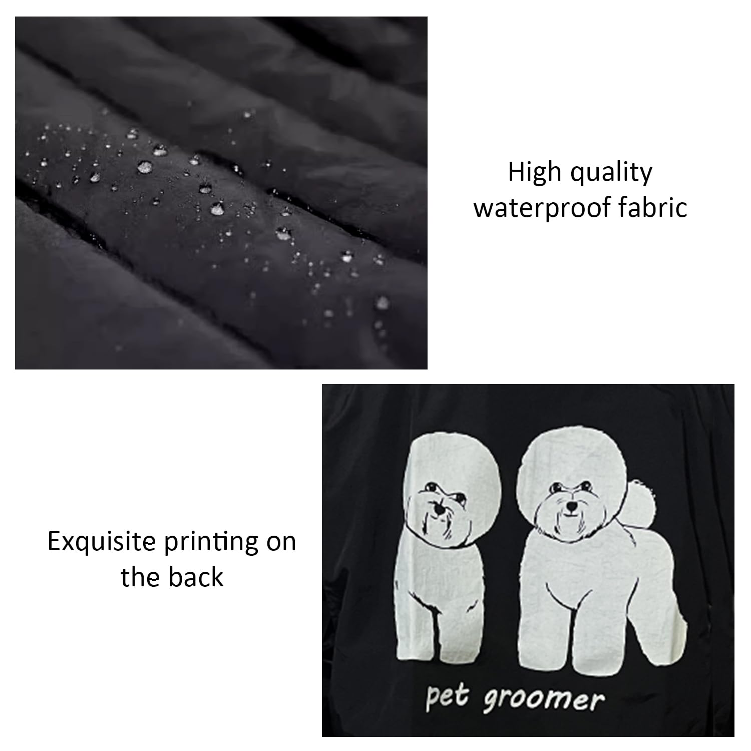 Tablier de toilettage imperméable avec fermeture éclair à manches longues pour animal domestique avec deux poches