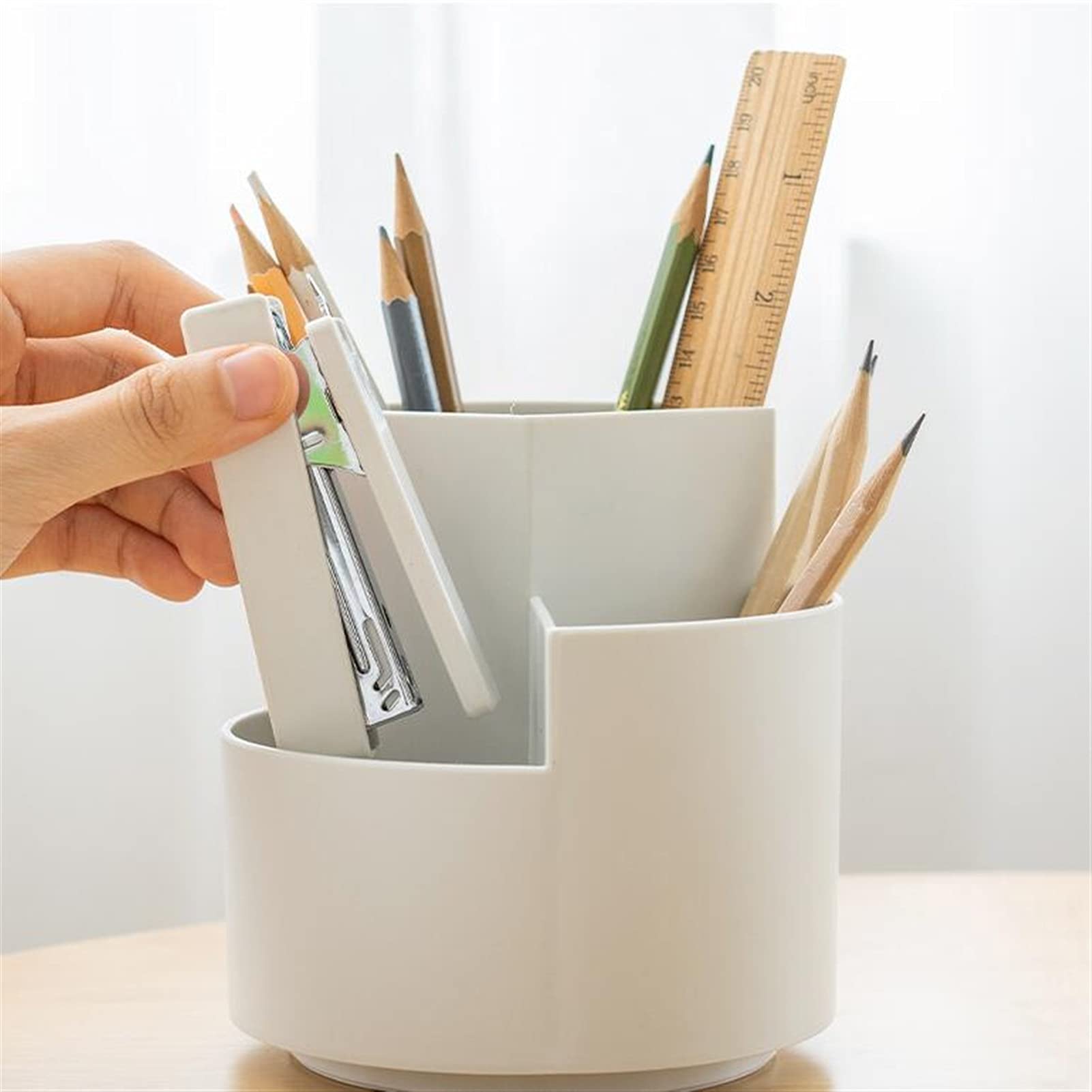 Organisateur de Bureau en Plastique Rotatif à 360 degrés,3 emplacements de Stylo Crayon,Fournitures de Papeterie pour Bureau,école