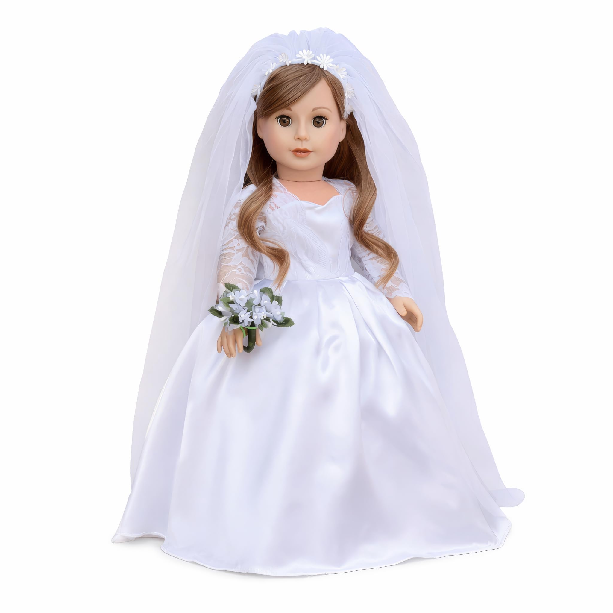 doll dressed in princess catherine weddding dress Kate - 4 Piece 18 inch Outfit - Royal Wedding with White Shoes and Tulle Veil off white wedding dress White satin doll dress White Textured Bodycon Maxi Beden:26