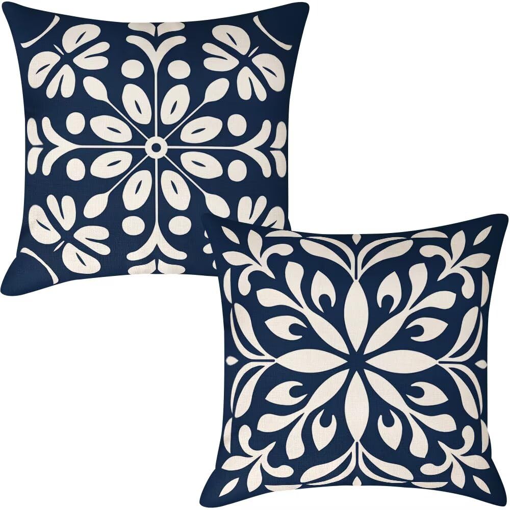 Federe Cuscini da Esterno Impermeabili 65x65 Blu Intenso Copri Cuscini per Divano Boho Federa Cuscino Moderno Decorativi Copricuscini per Divano Giardino Patio Soggiorno Copricuscino Set di 2 (IU269)