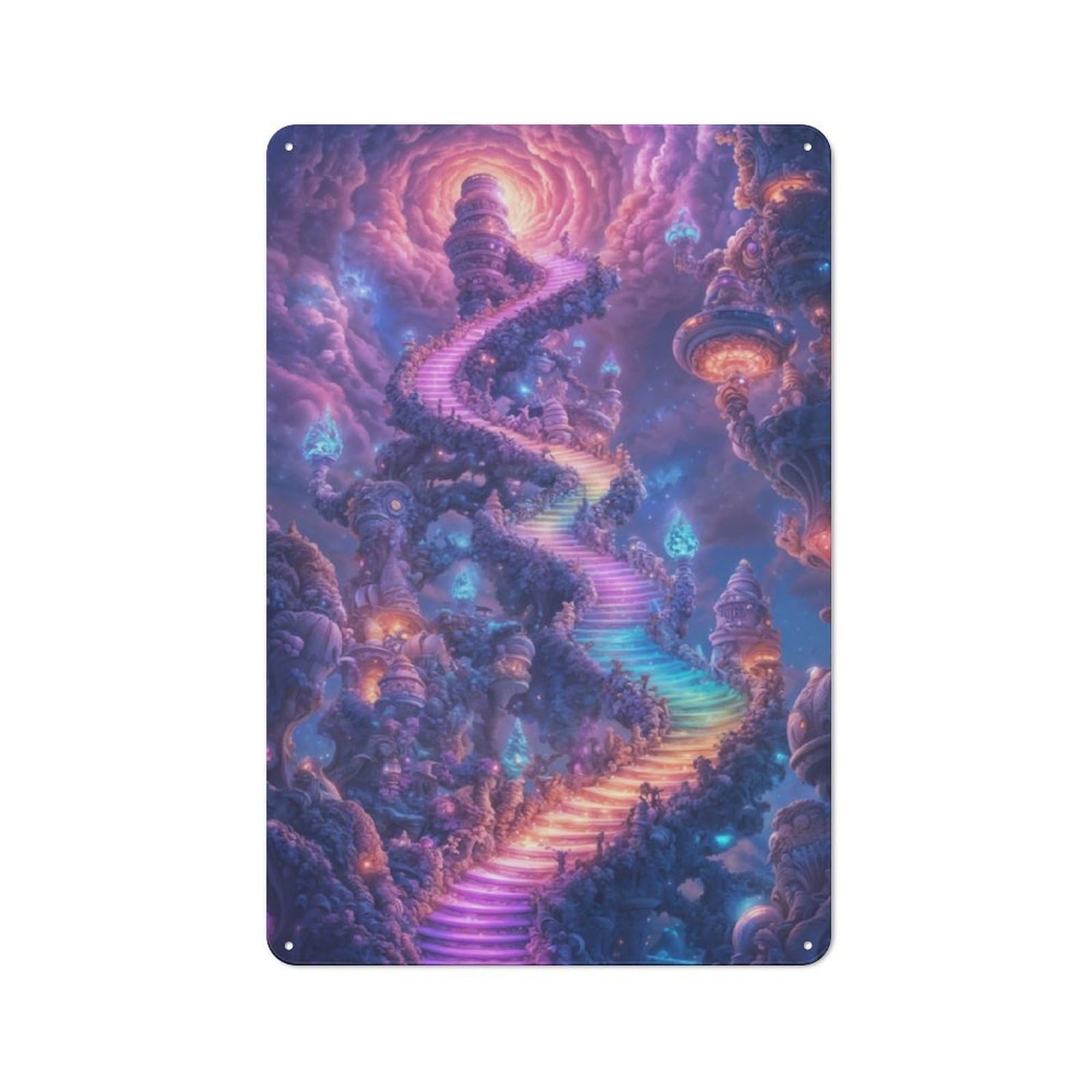 Junmoney Fantasy Stairway To Sky Metal Plaque 30X20cm With For Hallway Wall, Rustic Decor, For Garage, Workshop And Man Cave Decoration