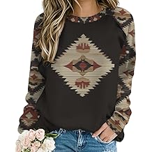 Women's Western Aztec Printed Sweatshirt Long Sleeve Crew Neck Sweatshirts Women Vintage Graphic Pullover Tops