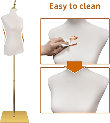Miniatura 4 de SHAREWIN Maniquí femenino, torso de maniquí ajustable de 54 a 76 pulgadas con soporte de metal y superficies de cuero para falda, camisa y vestido