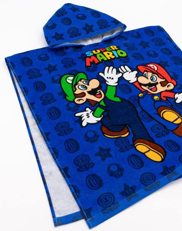 Miniatura 7 de Super Mario Toalla Poncho para niños  Toalla de baño de personajes de juegos para niños Mario Brothers  Luigi & Mario Star Blue Changing Robe