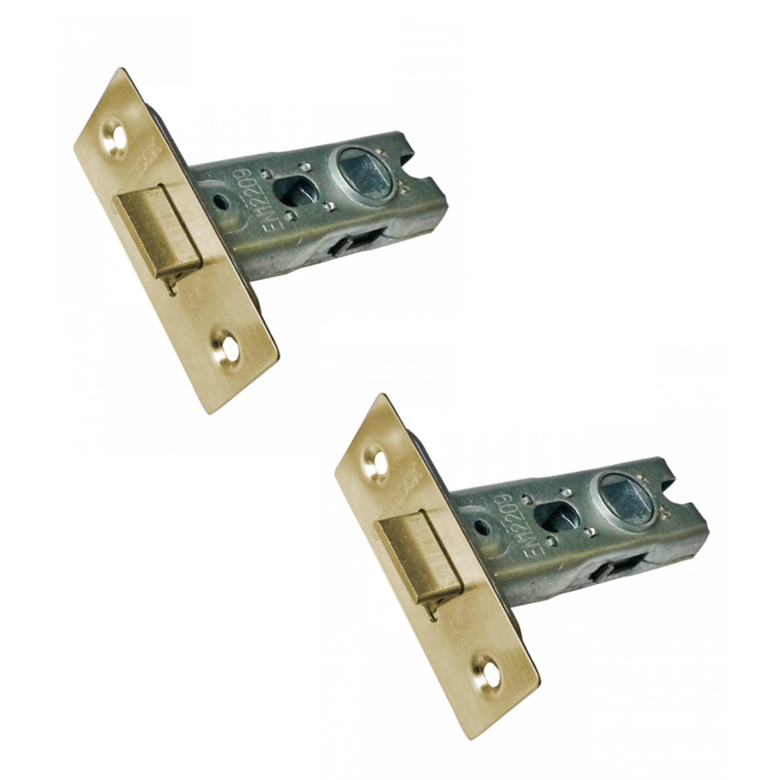 UAP 75mm Tubular Door Latch with Square Corners - 2-Pack Stainless Steel Internal Door Lock Set with Strike Plate & Fittings for Home, Office & Commercial Use (2 Pack, 75mm, Evershine Brass)