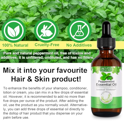 Pfefferminzöl 60ml, Minzöl Pfefferminzöl Ätherisches Öl, 100% reines, natürliches, kaltgepresstes Peppermint Oil für Haarpflege, Massage, Hautpflege, Kopfschmerzlinderung, Frisch & Belebend