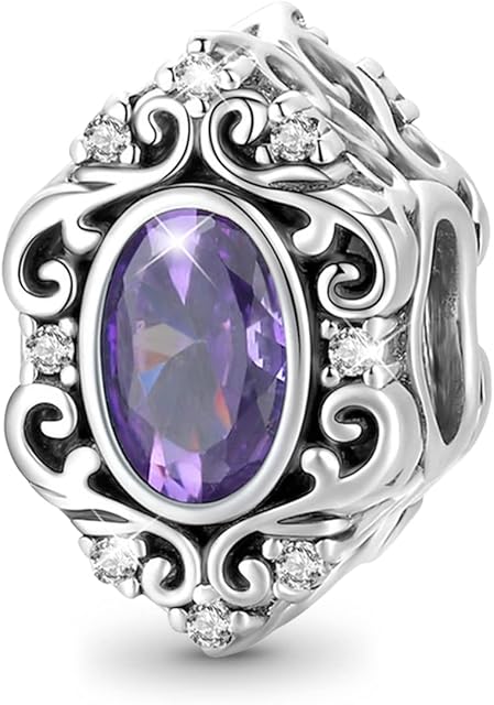 GNOCE Violet CZ Stone Nobility Charm Bead Sterling Silver Charm Fit Bracelet/Necklace for Women Girls Wife Daughter