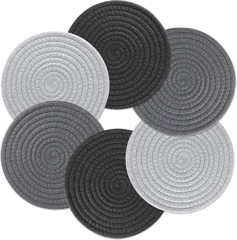 Image of Mansa for Hot Dishes, Pots and Pans, Hot Pads with Storage Basket, Pot Holders for Kitchen, Heat Resistant Mat Protect Counter Home Essentials, Farmhouse Decor (Pack of 6) Multi Grey