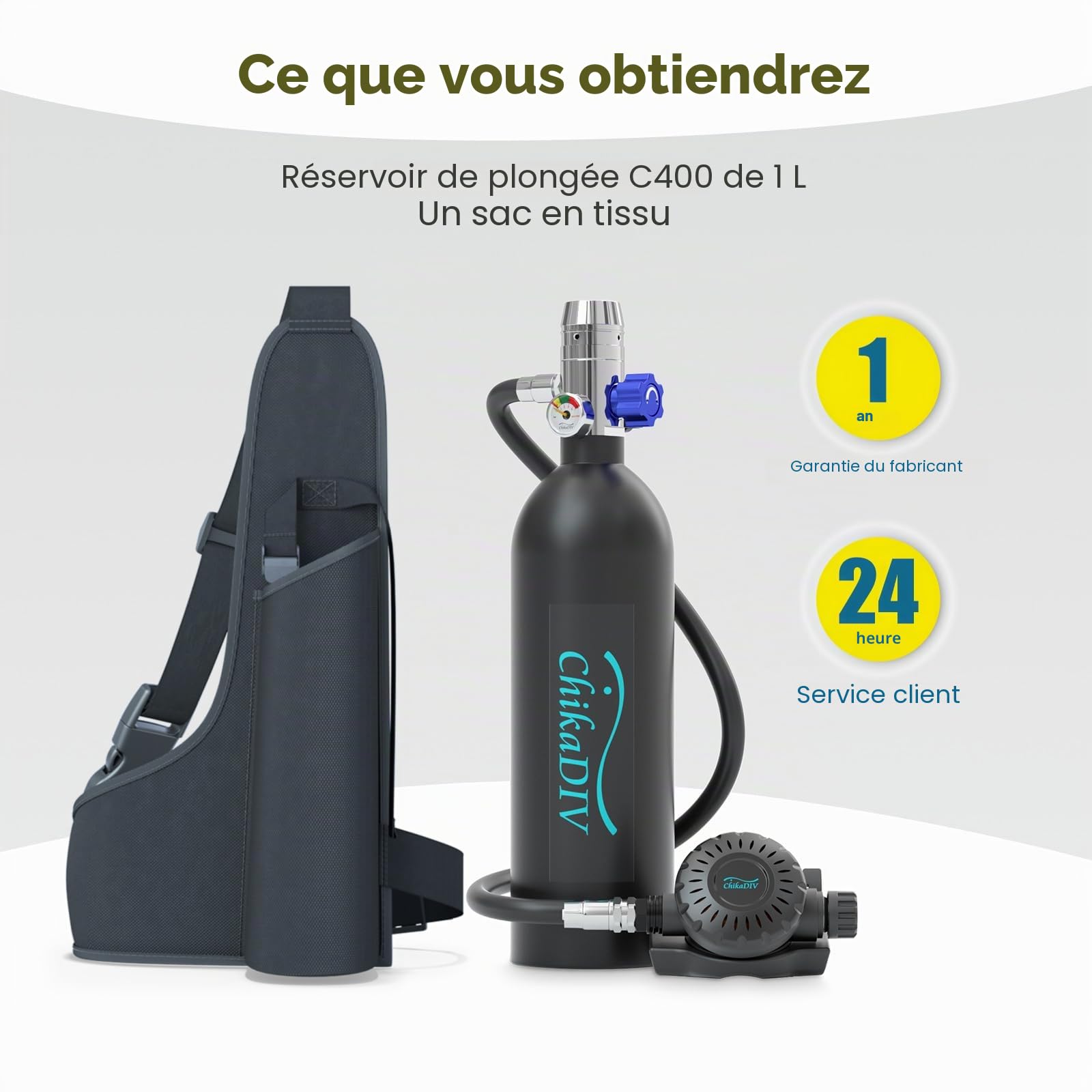 C400 Mini Bouteille de Plongee 15-20 Minutes Petite Bouteille d Oxygène Plongee Respirateur Oxygene Plongee sous Marine Equipement Bouteille d'eau Recycleur Plongée
