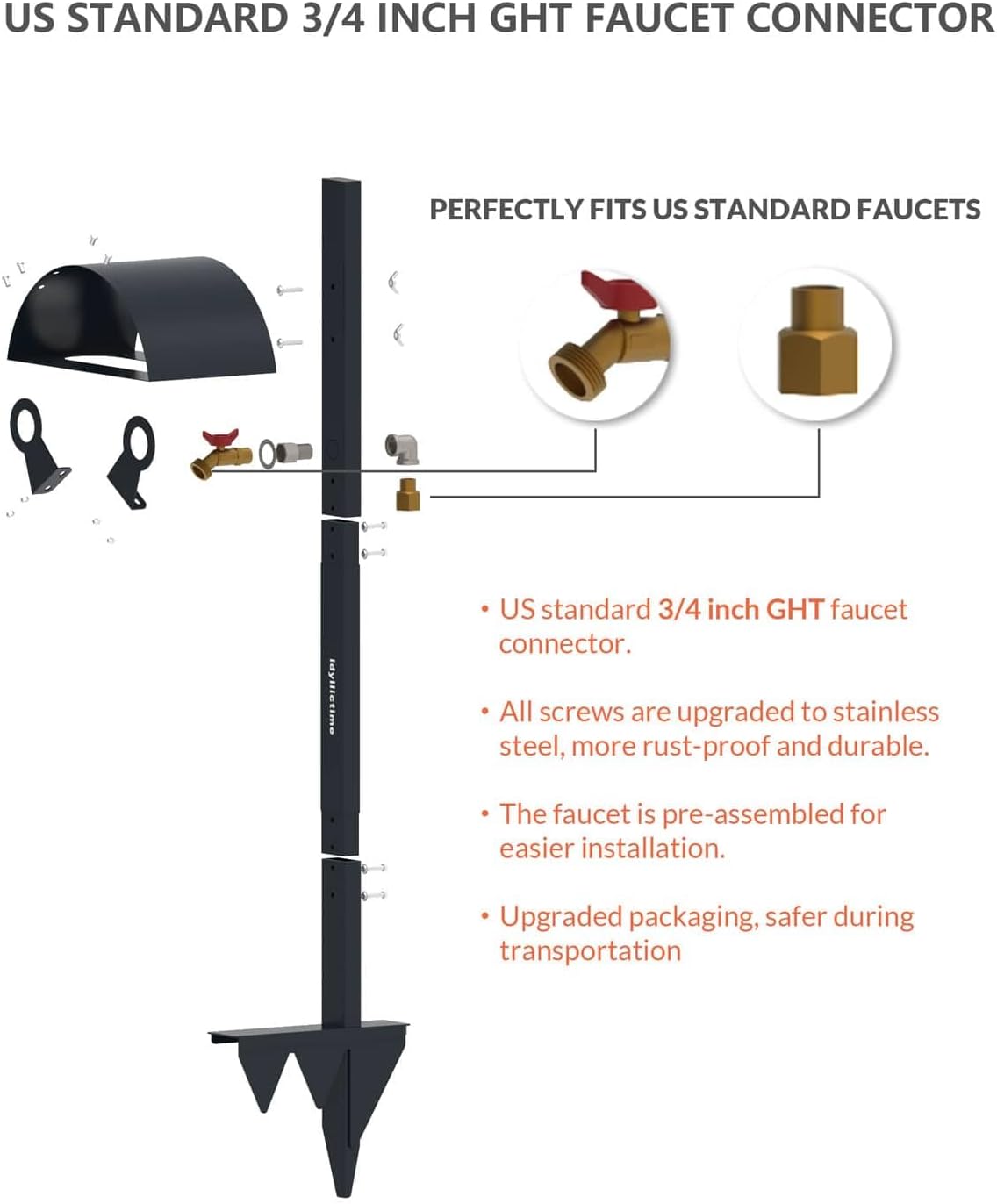 Garden Hose Holder Stand for Outside with Tool Organizer Heavy Duty Thickened Carbon Steel (Deep Grey, With Faucet)