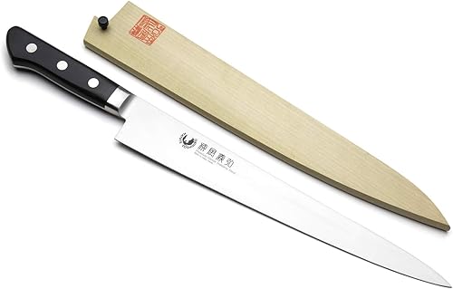 Yoshihiro Ginsan Sujihiki - Cuchillo de chef japonés de acero resistente a las manchas de alto carbono (10.5 pulgadas)