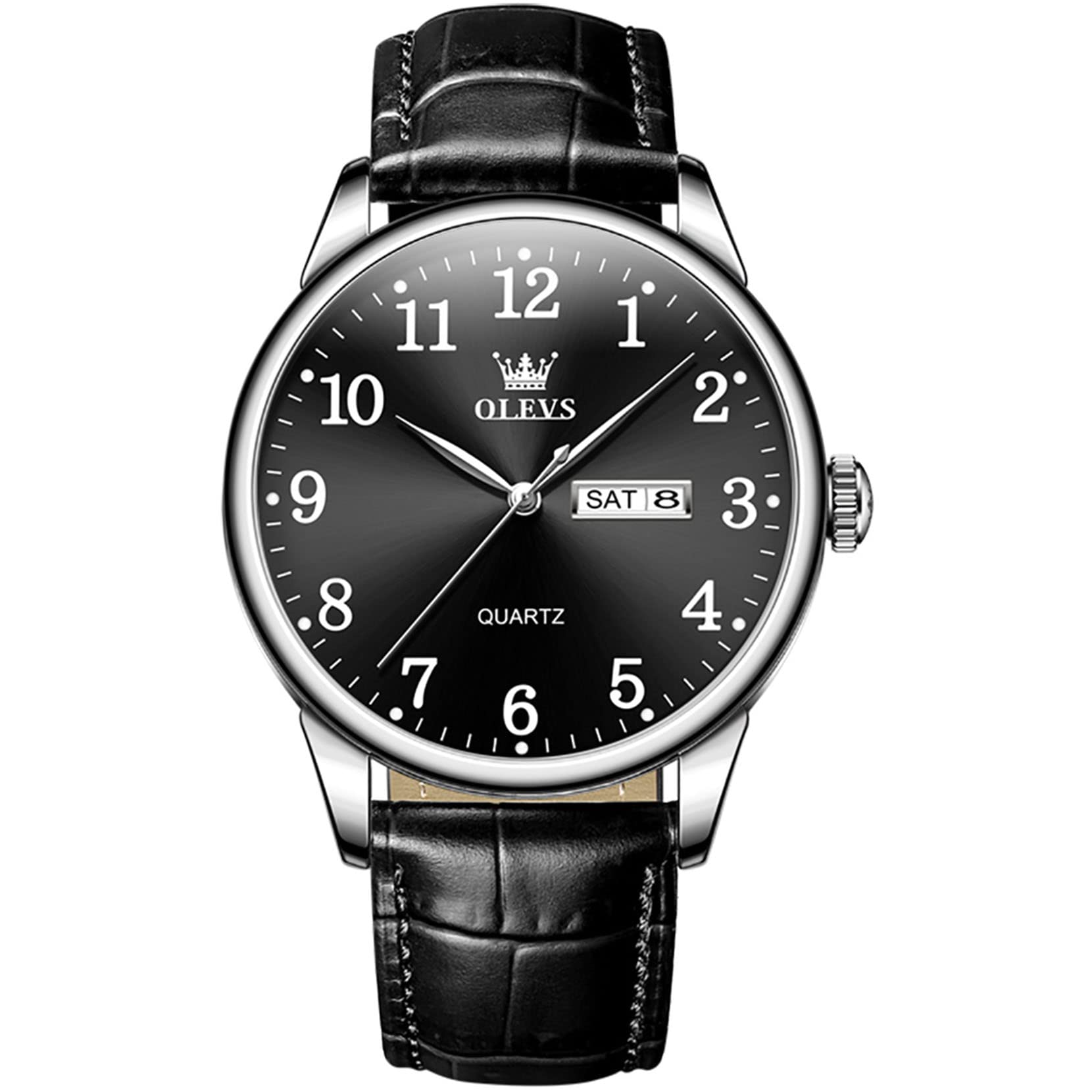 OLEVSMens Watches, Casual Leather Watches for Men Easy to Read Quartz Number Watch with Date Waterproof Blue/Black/Silver Face Men's Wrist Watches…