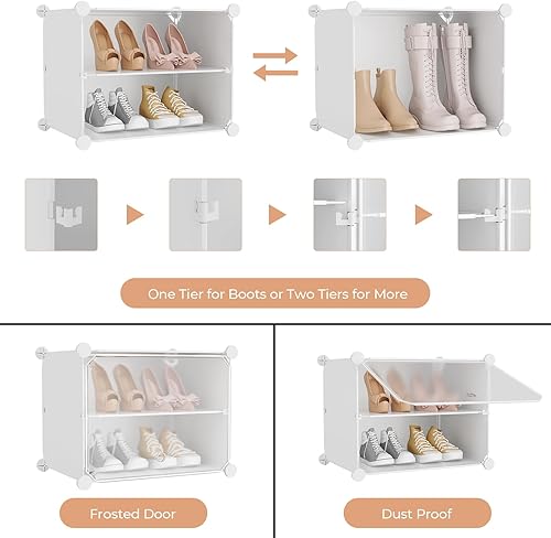 Miniatura 4 de Zapatero organizador de 12 niveles con puerta, 96 pares de zapatos altos, ampliable, de plástico resistente, fácil montaje, estante para zapatos,