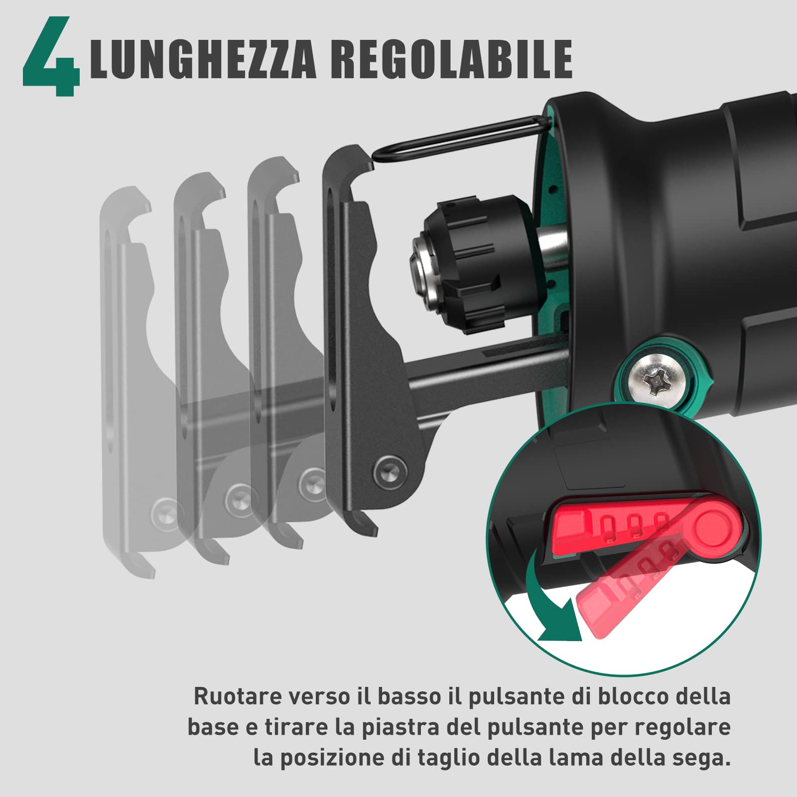 HYCHIKA Sega a Gattuccio, Seghetto A Batteria 18V, 2 batterie 2,0Ah, Velocità Variabile 0-2800 SPM, 2 Lame, Caricabatterie rapido, Luce LED, Adatto per Tagliare Legno e Metallo