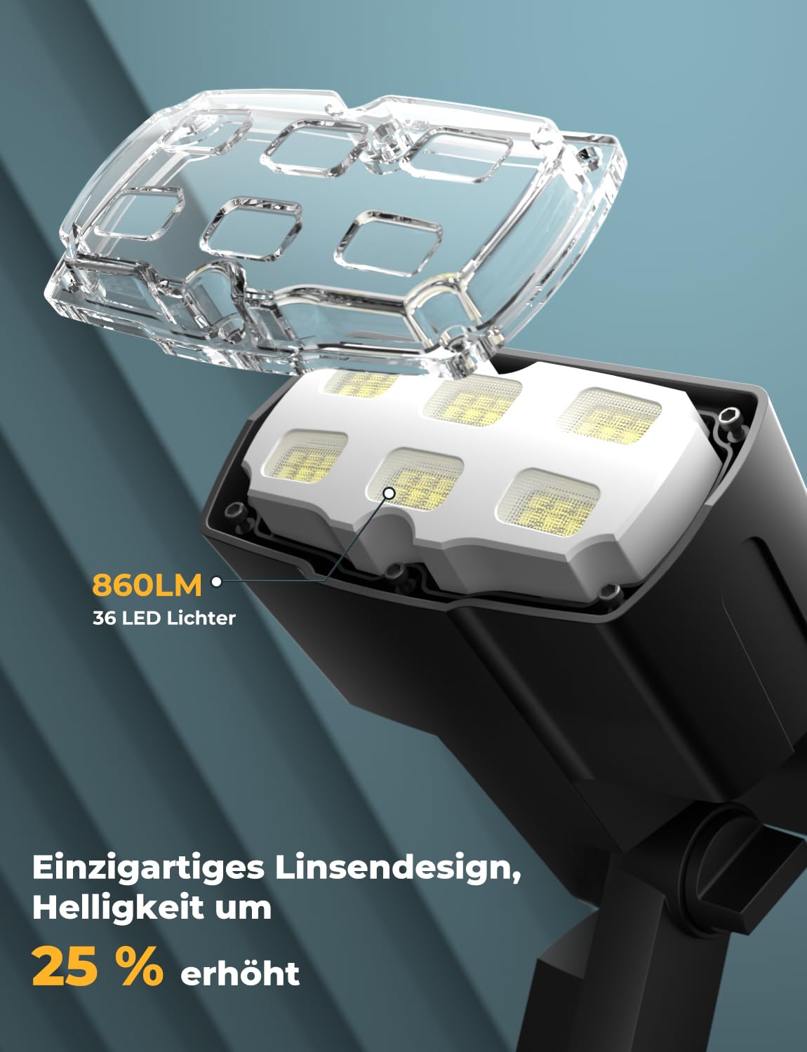 Solarleuchten Garten Solarstrahler IP67 2 Helligkeitsstufen | Solarlampe mit 36 LEDs, wasserdicht, für Außenbereich, Hof, Garage, Terrasse