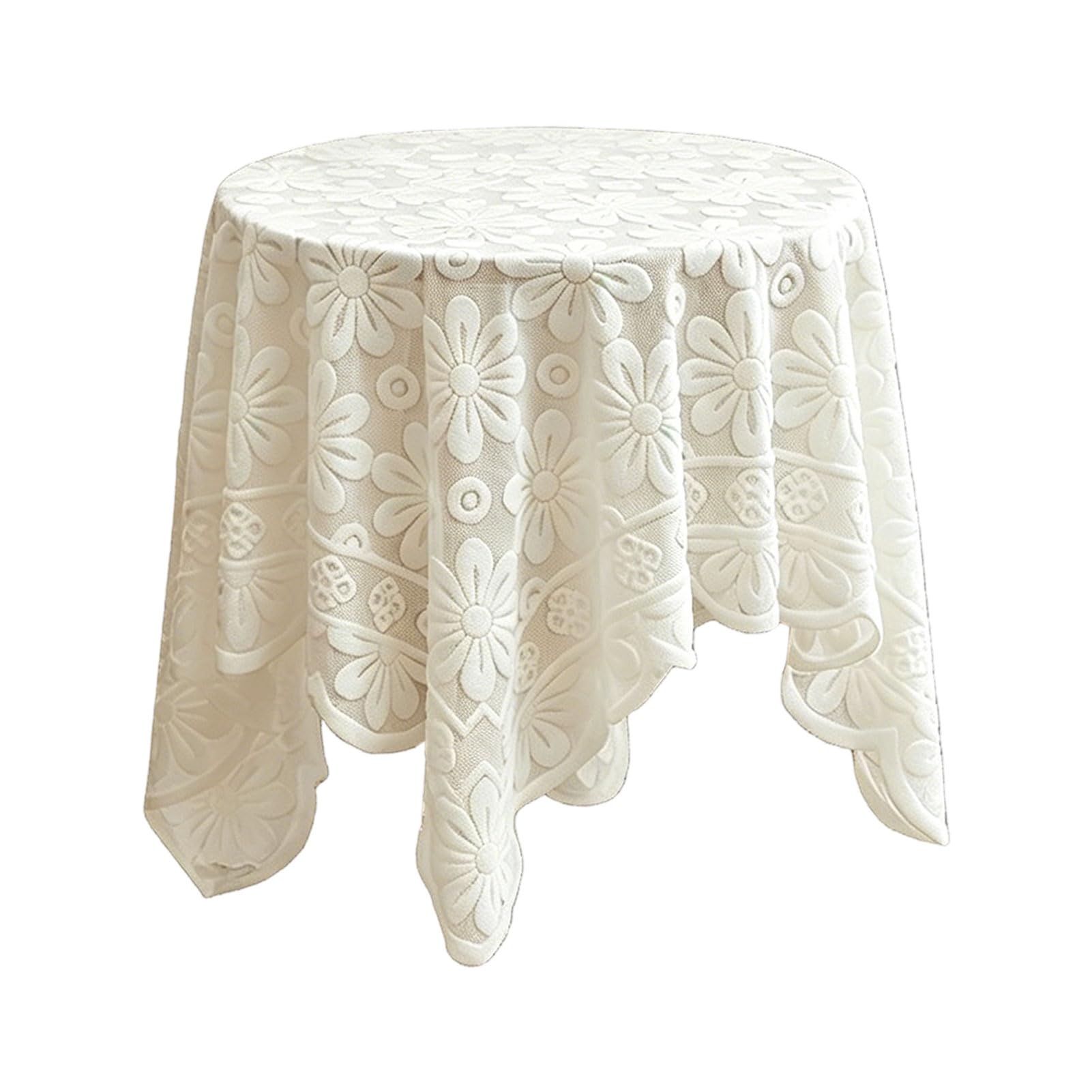 sugerou Jacquard Round Tablecloth Sunflower Pattern Lace Fabric Cover for Dining Table Wedding Party Banquet Home Decor 60cm and 90cm White Tablecloth Decorative Table Topper Beige 90x90cm