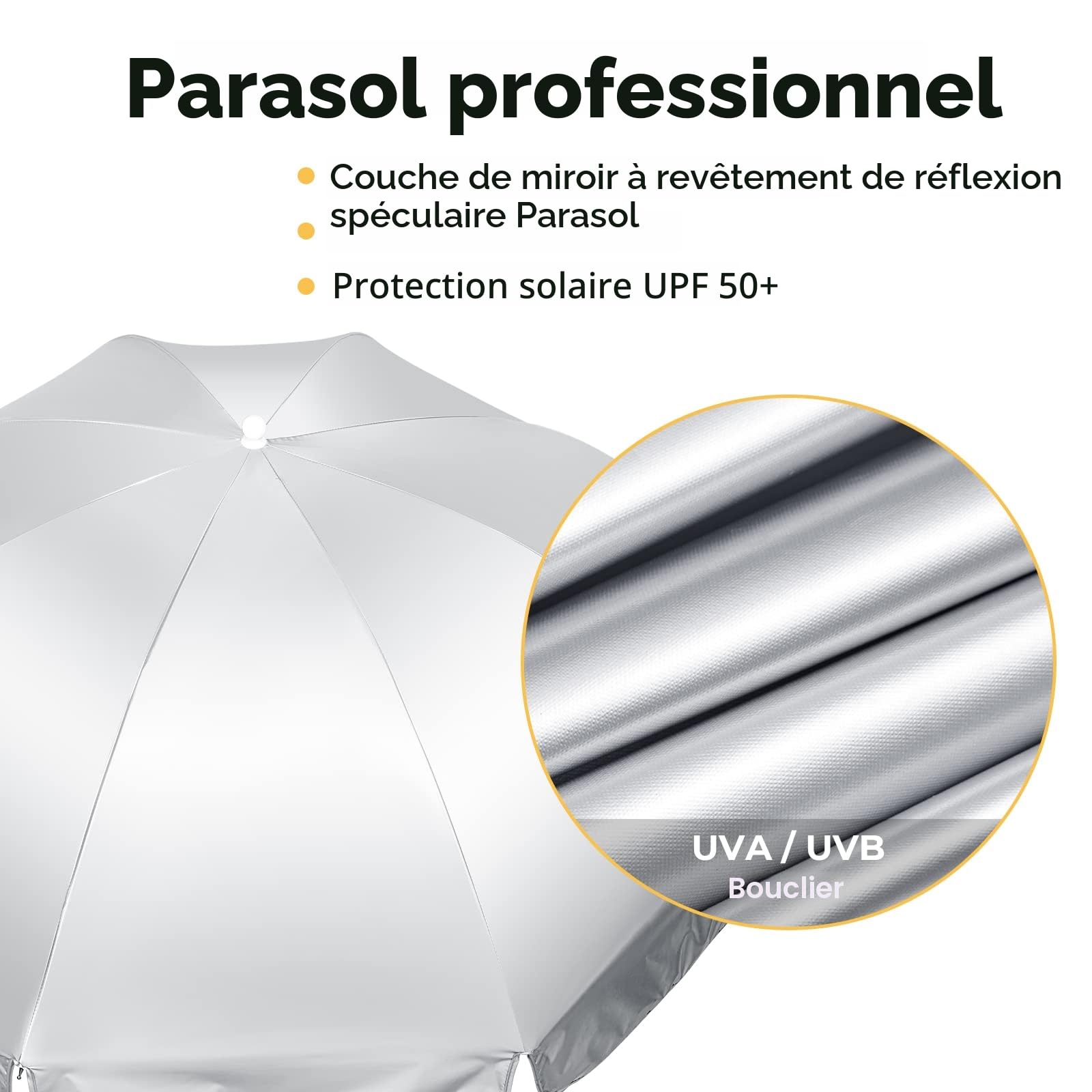 G4Free Parapluie Universel à Pince 140 cm avec Protection UV Réglable pour Chaise de Plage pour Poussettes, Fauteuils Roulants, Chaises de Terrasse, Chaises de Plage et Voiturettes de Golf