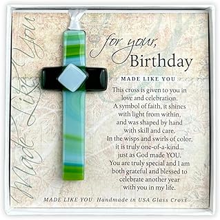 Birthday Cross - Handmade in USA Glass Cross with Sentiment - Christian Birthday Gift for Friends/Colleagues/Family