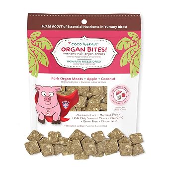 CocoTherapy Organ Bites! Dog and Cat Treat Pork + Apple, 3 Oz.