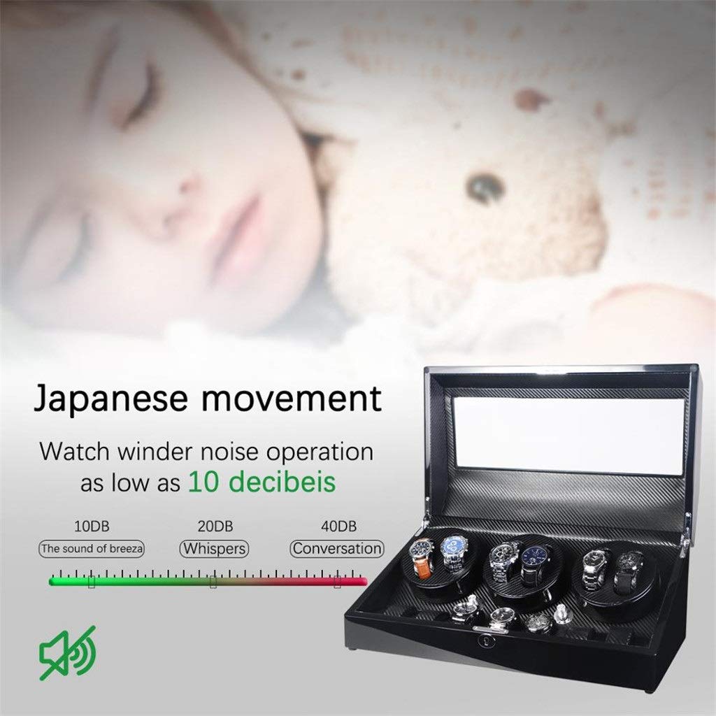 Caja automática para 6 + 7 relojes de piel sintética, colección de almacenamiento con pantalla silenciosa, motor silencioso con luz LED