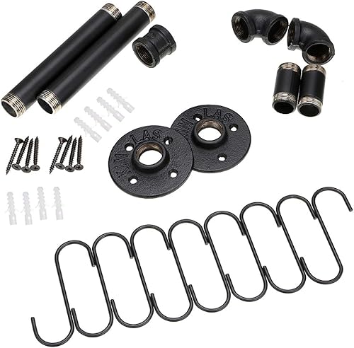 Miniatura 4 de Sumnacon Estante industrial de 16 pulgadas para ollas con 8 ganchos, riel de metal montado en la pared, utensilios de cocina, olla, tapa,