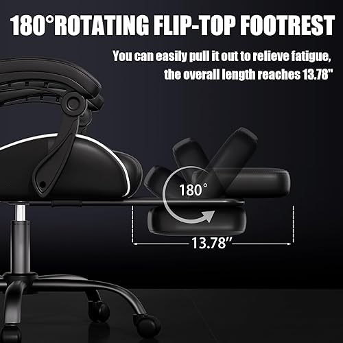 Miniatura 8 de Silla para videojuegos, silla ergonómica para computadora de oficina con reposapiés y soporte lumbar, masajeador estilo carreras, respaldo alto para