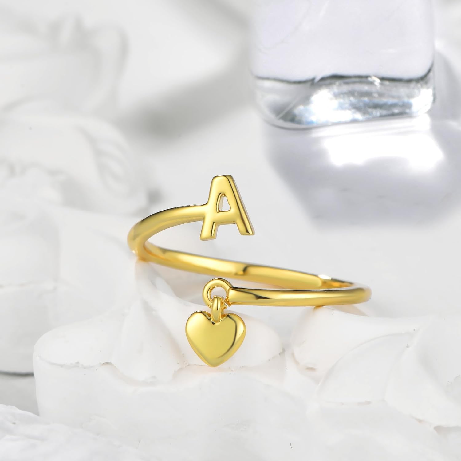 Gold Initial Ring for Women Dainty Initial Heart Non Tarnish Gold Rings 14K Gold Plated Alphabet Letter Rings Open Statement Ring Adjustable Thumb Pinky Ring for Women - Image 9