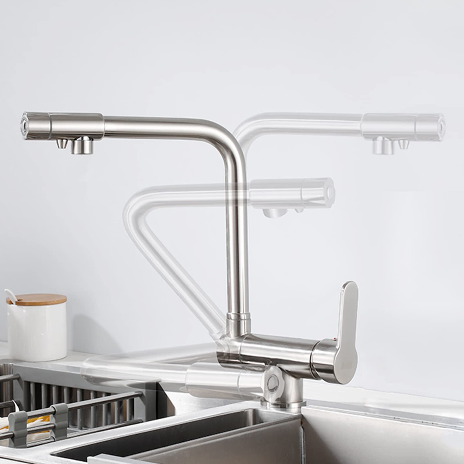 FCXWEVR 3-in-1 Kitchen Faucet for Osmosis Water 3-Way Pull-Down Tap Brushed Finish Drinking Water Dispenser Modern Kitchen Sink Faucet Easy Installation