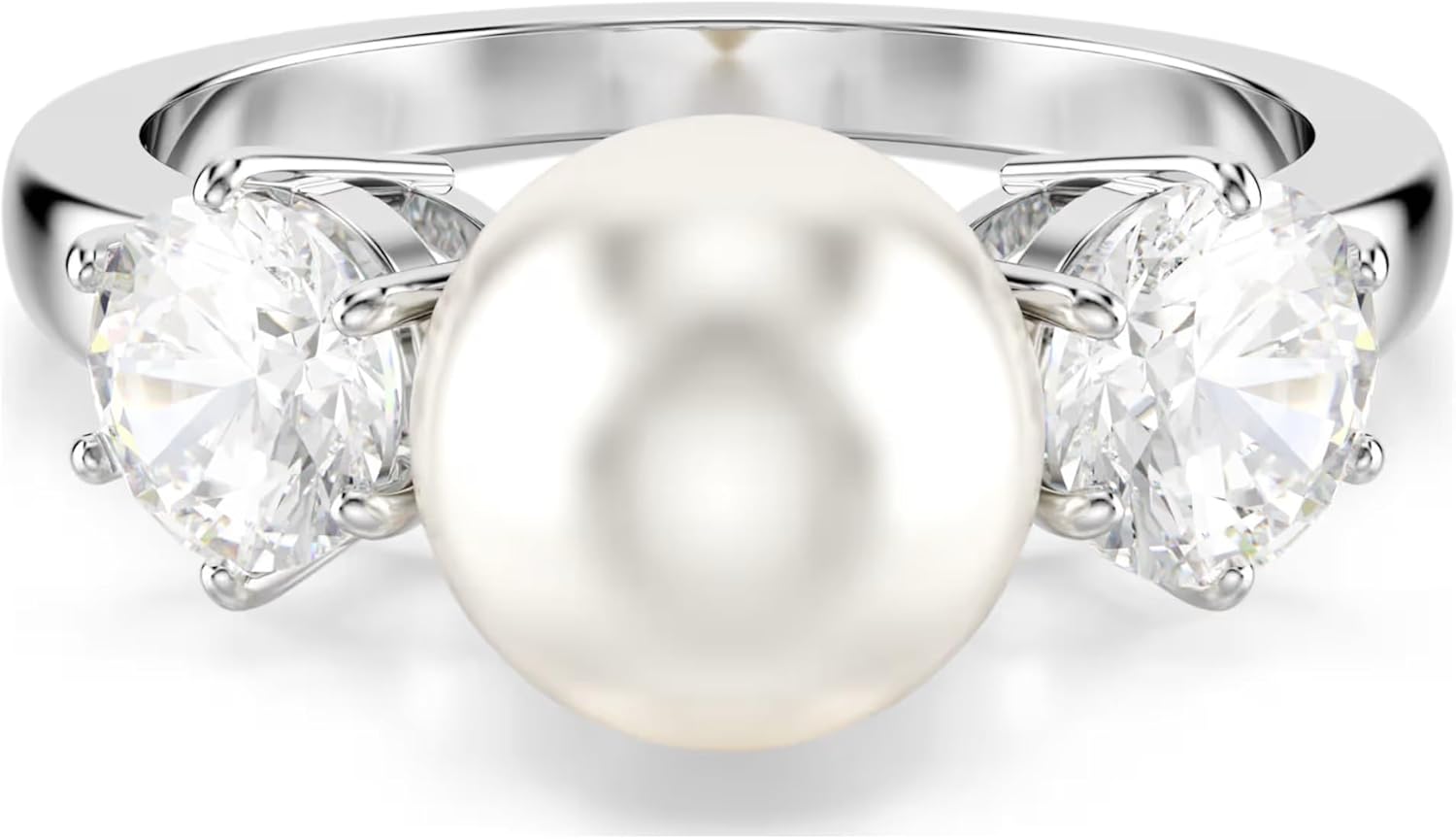 Swarovski Matrix Ring, Crystal Pearl, Round Cut, Clear, Rhodium Finish