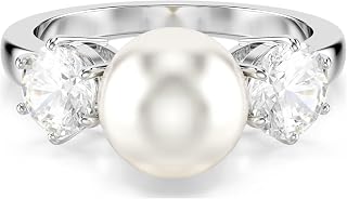 Matrix Ring, Crystal Pearl, Round Cut, Clear, Rhodium Finish